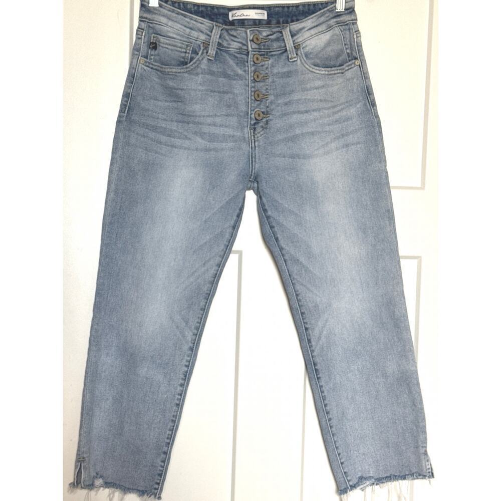 Kancan High Rise Button Fly Raw Hem Cropped Straight Jeans Size 28